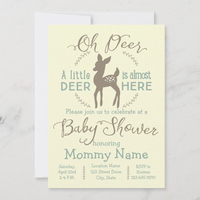 Dear little Deer baby shower invitation (Front)