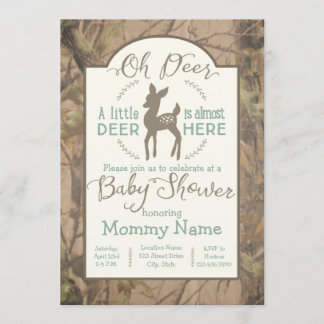 Dear little Deer baby shower invitation on camo