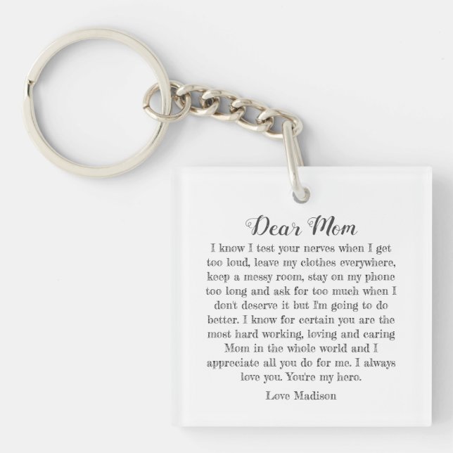 Dear Mom Typography Letter Personalized Key Ring (Front)