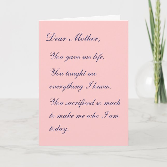Dear Mother Card (Front)