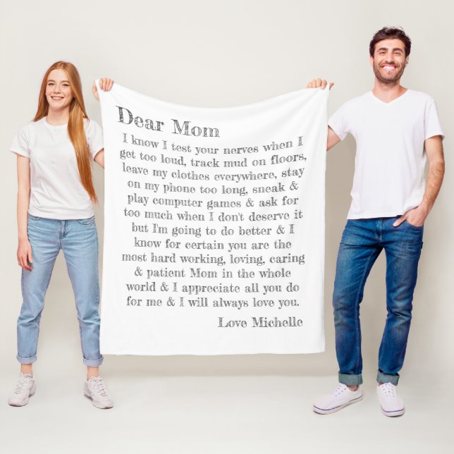 Dear Mum Letter Fun Typography Personalised  Fleece Blanket (In Situ)