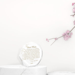 Dear Mum Mother's Day Love Best Mum Gold Script Acrylic Award