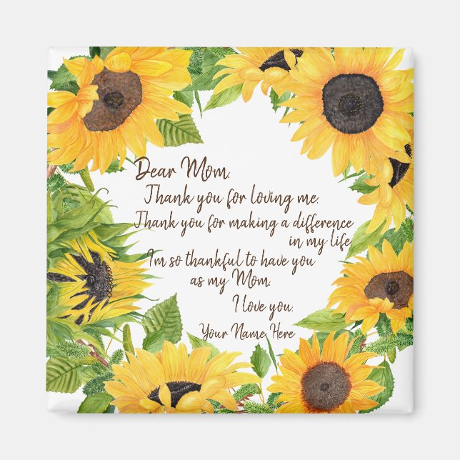 Dear Mum Sunflower Magnet (Front)