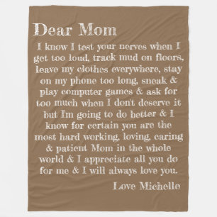 Dear Mum Typography Letter Beige Personalised Fleece Blanket