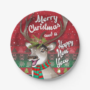 Dear Reindeer - Merry Christmas and happy NewYear Paper Plate