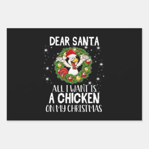 Dear Santa All I Want Is A Chicken On Christmas Wrapping Paper Sheet