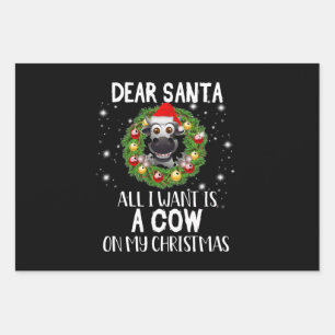 Dear Santa All I Want Is A Cow On Christmas Wrapping Paper Sheet