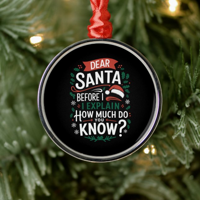 Dear Santa Before I Explain How Much Do You Know Metal Ornament (Tree)