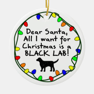 Dear Santa Black Lab Ceramic Tree Decoration