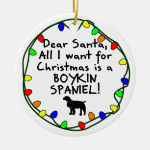 Dear Santa Boykin Spaniel Ceramic Ornament