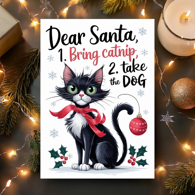Dear Santa Bring Catnip Funny Cat Christmas Holiday Card (Creator Uploaded)