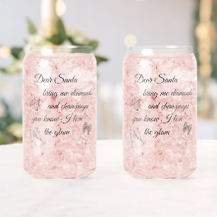 Dear Santa Champagne & Diamonds Line Art Design Can Glass