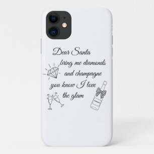 Dear Santa Champagne & Diamonds Line Art Design iPhone 11 Case