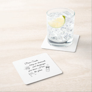 Dear Santa Champagne & Diamonds Line Art Design Square Paper Coaster