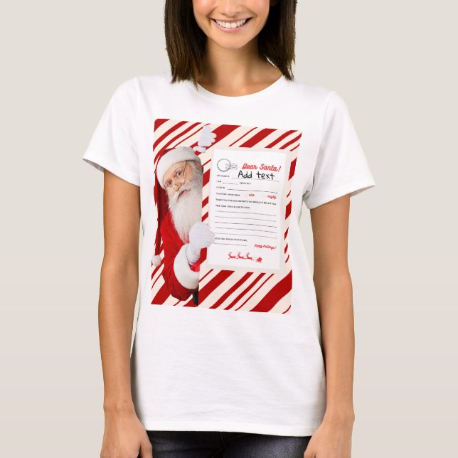 Dear Santa Christmas Letter Red Candy Stripe  T-Shirt (Front)