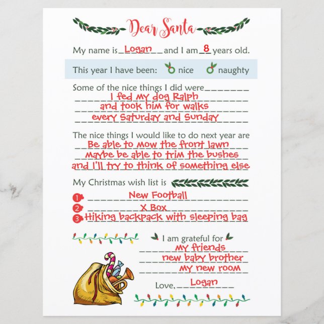 Dear Santa Christmas Letter Stationary  (Front)