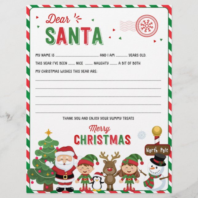 Dear Santa Christmas Letter, Wish List for kids (Front)
