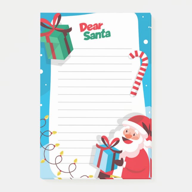 Dear Santa Claus Present Candy Cane Post-It Notes (Front)