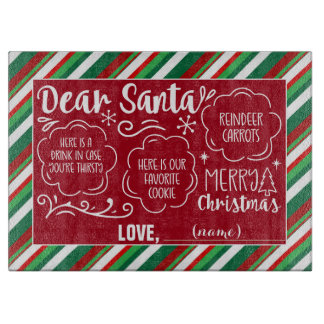 Dear Santa Cookie & Milk tray red background Cutting Board