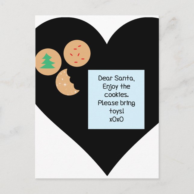 Dear Santa Cookies Bring Toys Black Heart Holiday Postcard (Front)