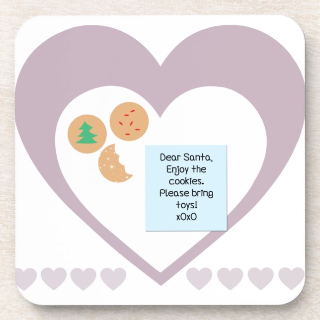 Dear Santa Cookies Bring Toys Purple Hearts Coaster (Front)