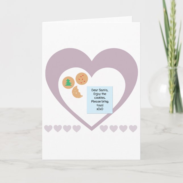 Dear Santa Cookies Bring Toys Purple Hearts Holiday Card (Front)