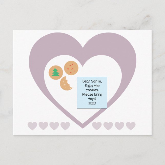 Dear Santa Cookies Bring Toys Purple Hearts Holiday Postcard (Front)