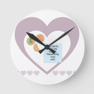 Dear Santa Cookies Bring Toys Purple Hearts Round Clock