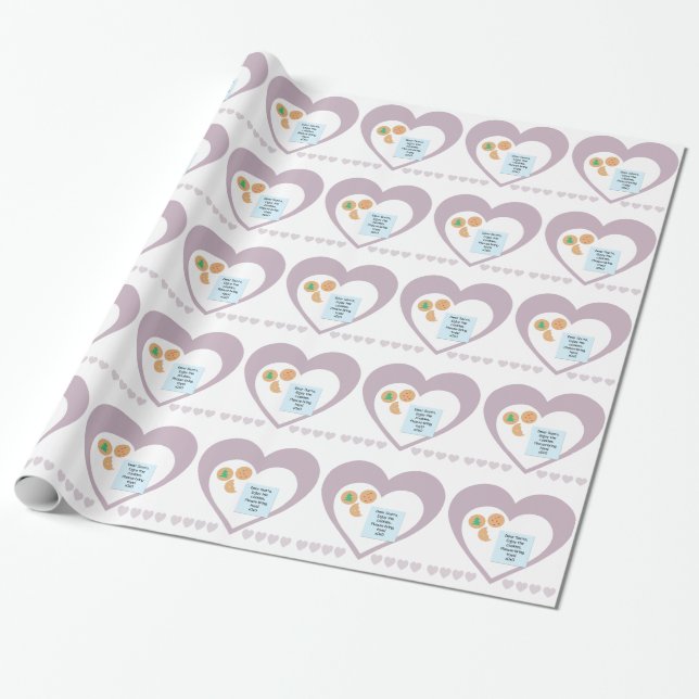 Dear Santa Cookies Bring Toys Purple Hearts Wrapping Paper (Unrolled)