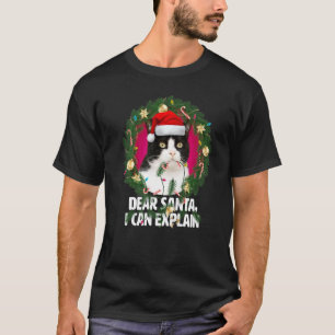 Dear Santa Cute Black White Cat Naughty Christmas T-Shirt