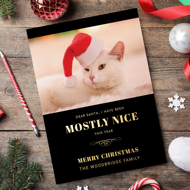 Dear Santa Cute Cat Photo Christmas Foil Holiday Card (Dear Santa Cute Cat Photo Christmas Foil Holiday Card)