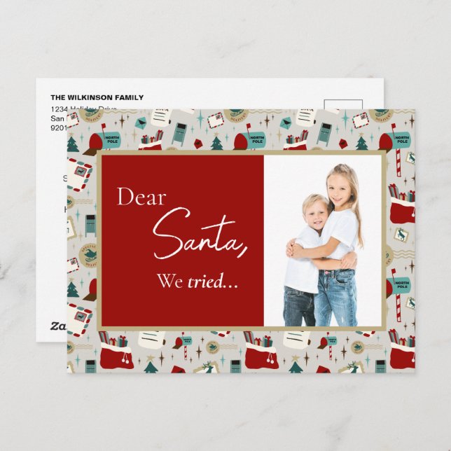 Dear Santa Cute kids photo Nice list funny Holiday Postcard (Front/Back)