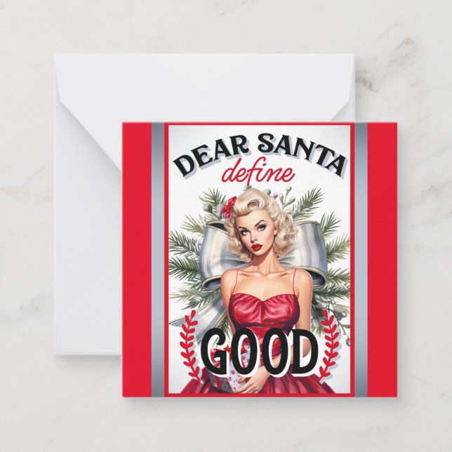 Dear Santa Define Good Retro Pinup Card (Front)