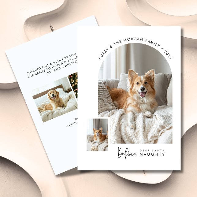 Dear Santa Define Naughty Dog Christmas Arch Photo Holiday Card (Creator Uploaded)