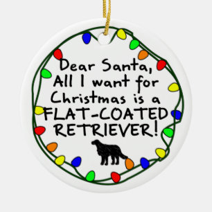 Dear Santa Flat-Coated Retriever Ceramic Ornament