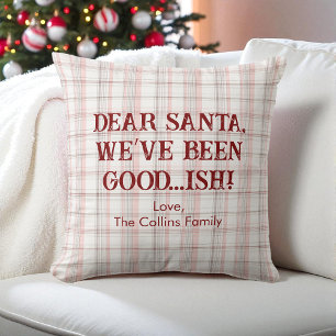 Dear Santa Funny Modern Pink Red Family Christmas Cushion