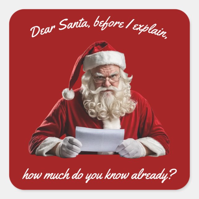Dear Santa... Funny Santa Claus, Christmas Holiday Square Sticker (Front)