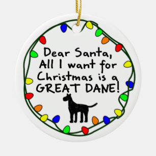 Dear Santa Great Dane Ceramic Ornament