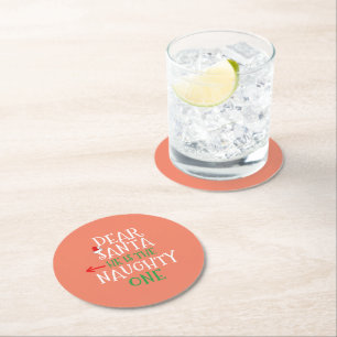Dear Santa He Is The Naughty One Matching Gift Round Paper Coaster
