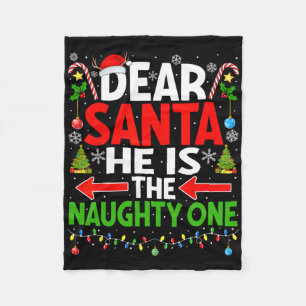Dear Santa He's Naughty One Christmas Couple Pajam Fleece Blanket