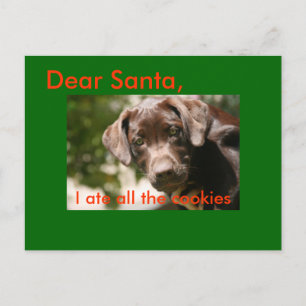 Dear Santa,, I ate all the cookies Holiday Postcard
