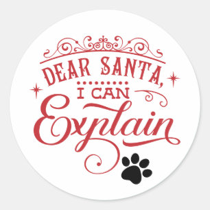 Dear Santa I Can Explain Dog Christmas Envelope Classic Round Sticker