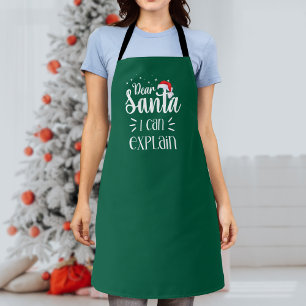 Dear Santa, I can explain funny green Christmas Apron