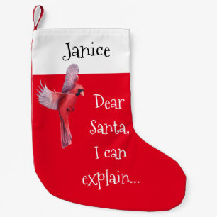 Dear Santa, I Can Explain Red Cardinal Small Christmas Stocking