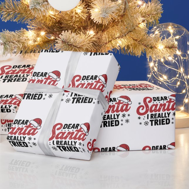 Dear Santa I Really Tried Christmas Family Xmas  Wrapping Paper (Holidays)