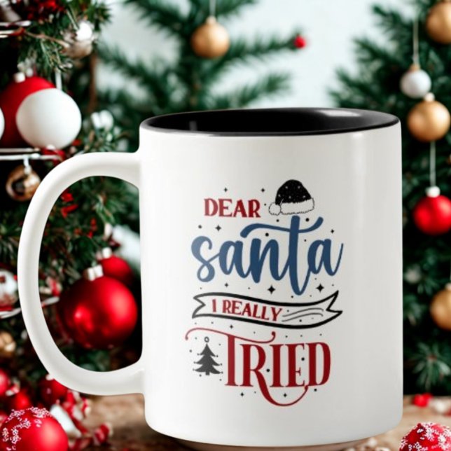 Dear Santa I Really Tried Retro Funny Christmas Two-Tone Coffee Mug (Creator Uploaded)