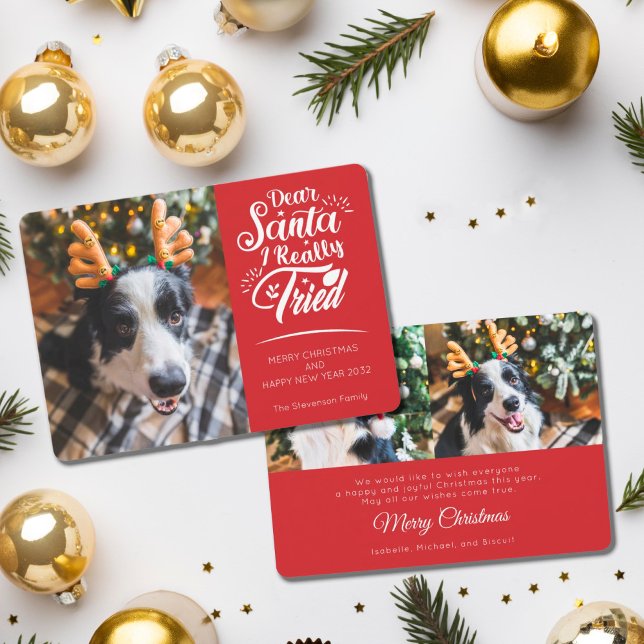 Dear Santa I tried dog photo fun Christmas Holiday Card (Creator Uploaded)