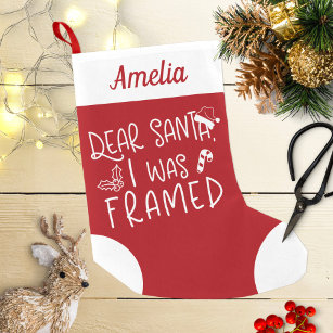 Dear Santa I Was Framed Cute Funny Red Small Christmas Stocking
