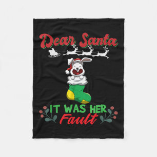 Dear Santa It Was Her Fault Siblings Matching Xmas Fleece Blanket