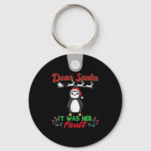 Dear Santa It Was Her Fault Siblings Matching Xmas Key Ring
